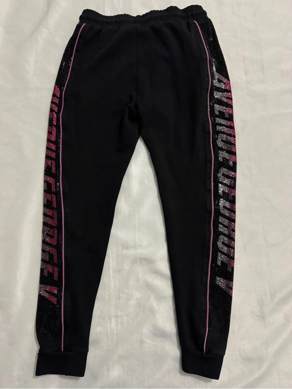 Avenue George V Paris Pink & Silver Rhinestone Jogger Sweatpants Bling Size L - Picture 3 of 14